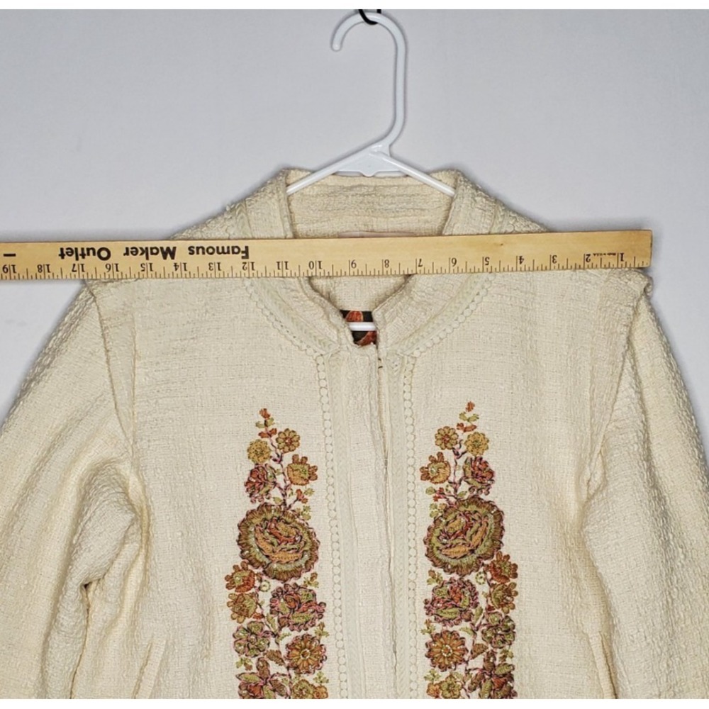 Ritu Kumar Jacket Medium Womens Woven Cream Embroidered Textured Pocket Boho - Picture 8 of 10